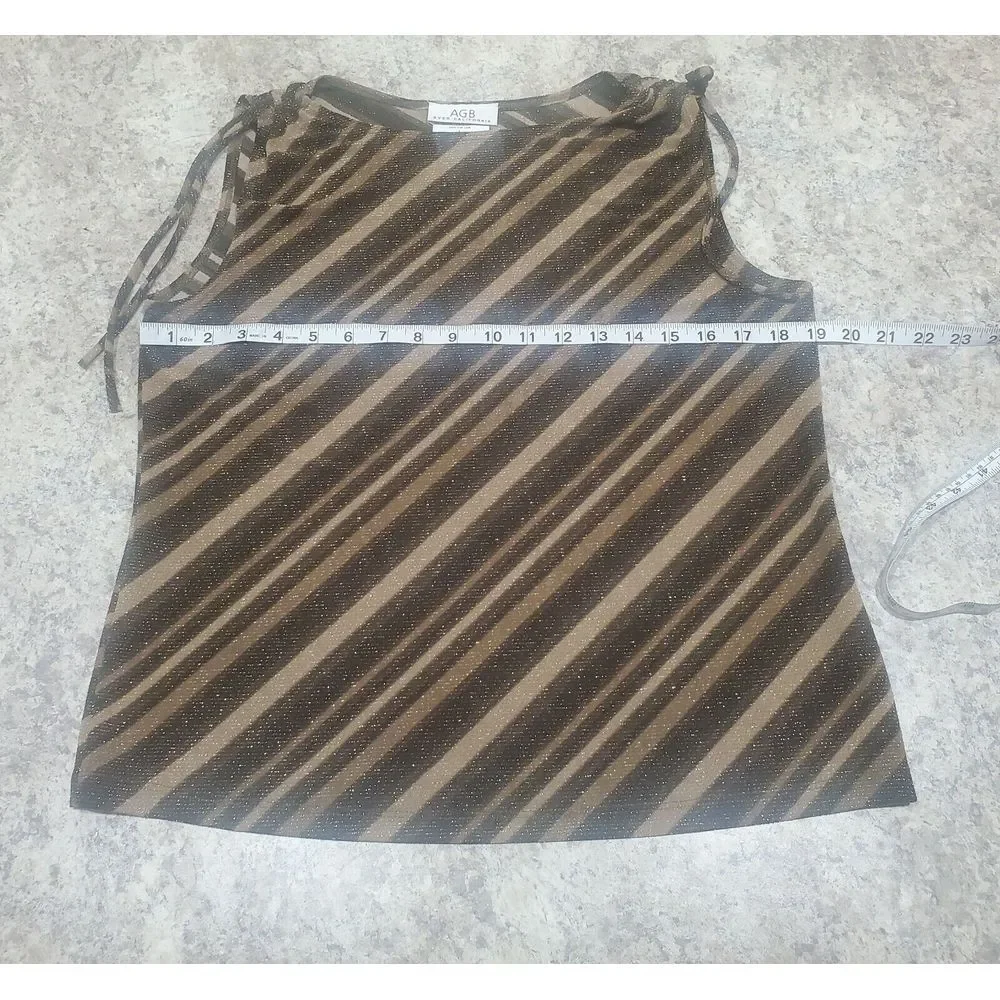 AGB Womens Top Large Gold‎ Black Round Neck Tank Casual Ladies Striped Brown